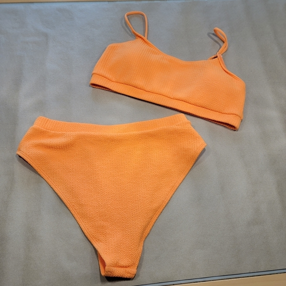 Size XL Orange Textured 2-Piece Tank and Cheeky Bottom Bikini / Swimsuit